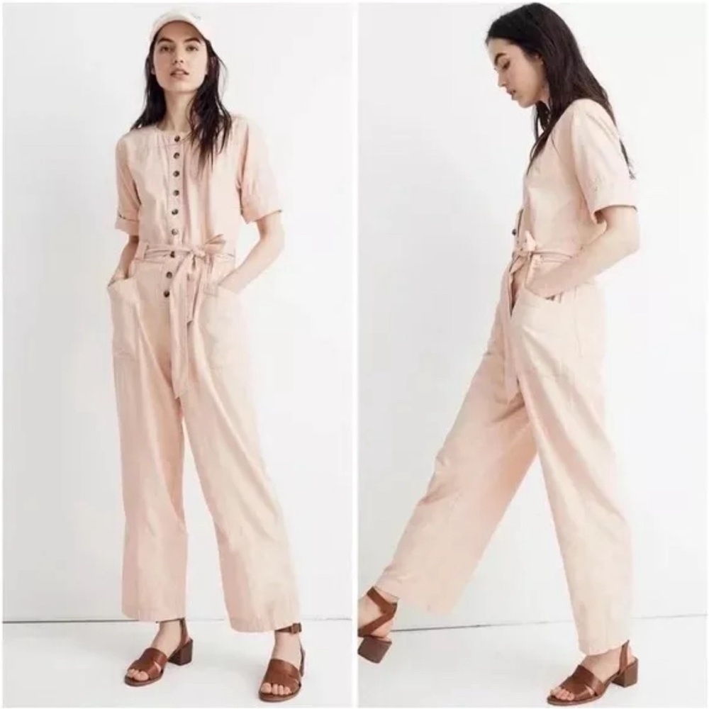 Madewell Coverall in Bashful Pink Blush Belted Jumpsuit